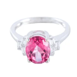 Bague Tourmaline rose Diamants baguette