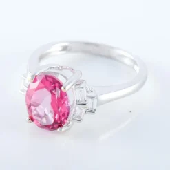 Bague Tourmaline rose Diamants baguette