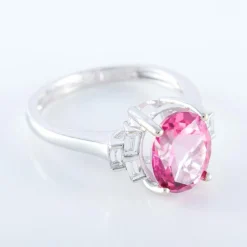 Bague Tourmaline rose Diamants baguette