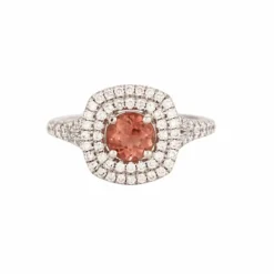 Bague Tourmaline rose double entourage Diamants