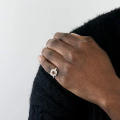 Bague Tourmaline rose double entourage Diamants