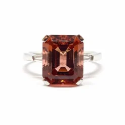 Bague tourmaline rose orange diamants or blanc