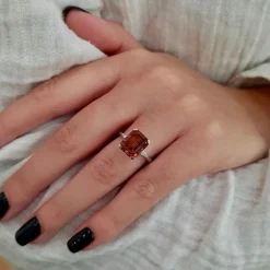 Bague tourmaline rose orange diamants or blanc