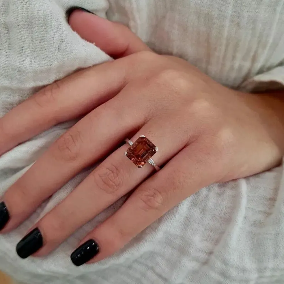 Bague tourmaline rose orange diamants or blanc