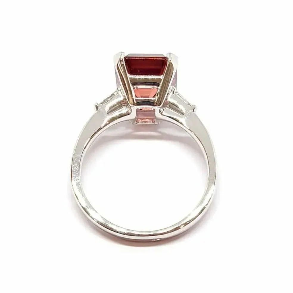Bague tourmaline rose orange diamants or blanc