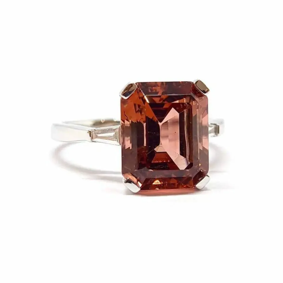 Bague tourmaline rose orange diamants or blanc