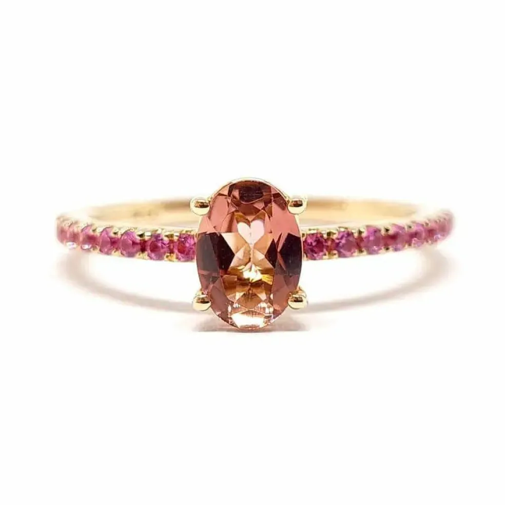 Bague tourmaline saphirs rose or rose