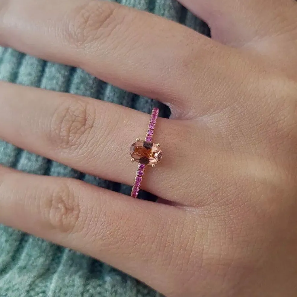 Bague tourmaline saphirs rose or rose