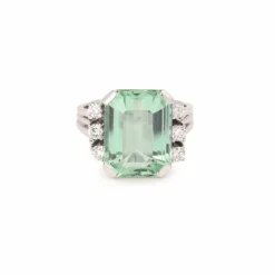 Bague tourmaline verte 9 carats diamants or blanc