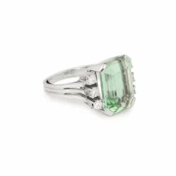Bague tourmaline verte 9 carats diamants or blanc