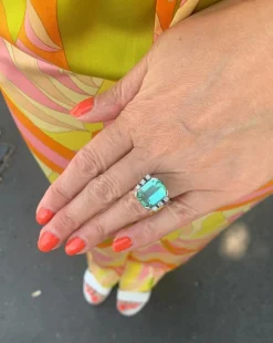 Bague tourmaline verte 9 carats diamants or blanc