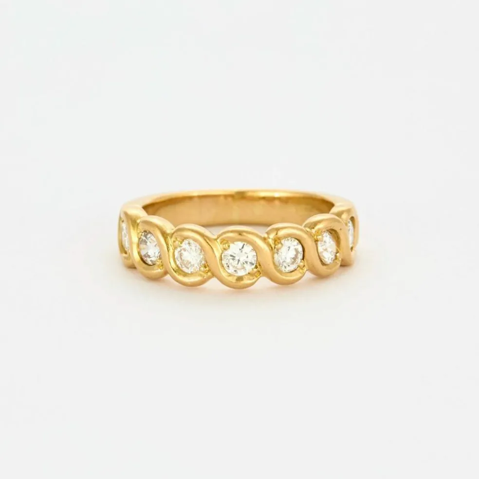 Bague tressée or jaune et diamants