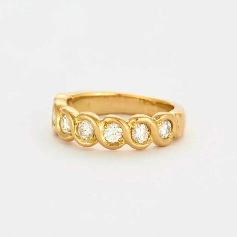 Bague tressée or jaune et diamants