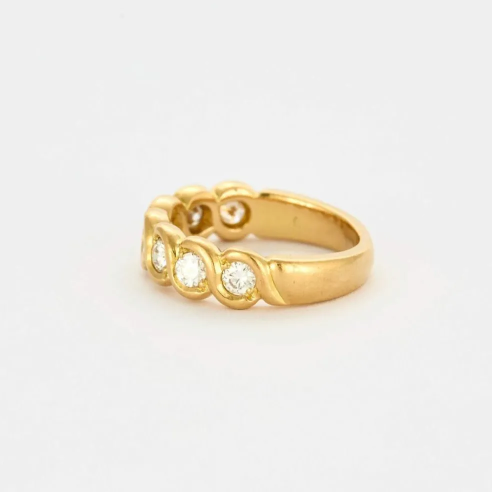 Bague tressée or jaune et diamants