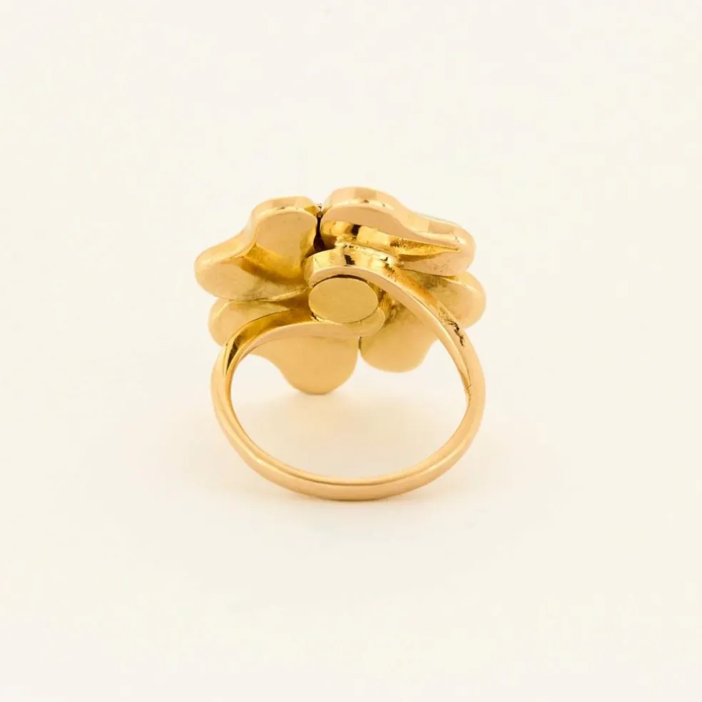 Bague trèfle en or jaune avec nacre, diamants et émeraudes