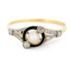 Bague Trilogie Diamant Émail Perle Or Jaune Platine