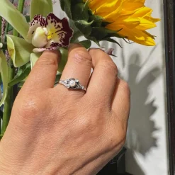 Bague Trilogie Diamant Émail Perle Or Jaune Platine