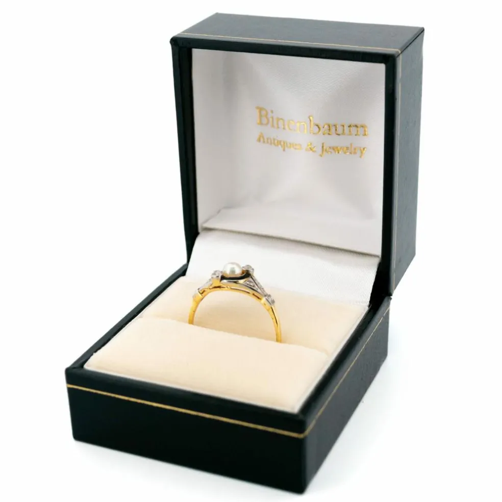 Bague Trilogie Diamant Émail Perle Or Jaune Platine