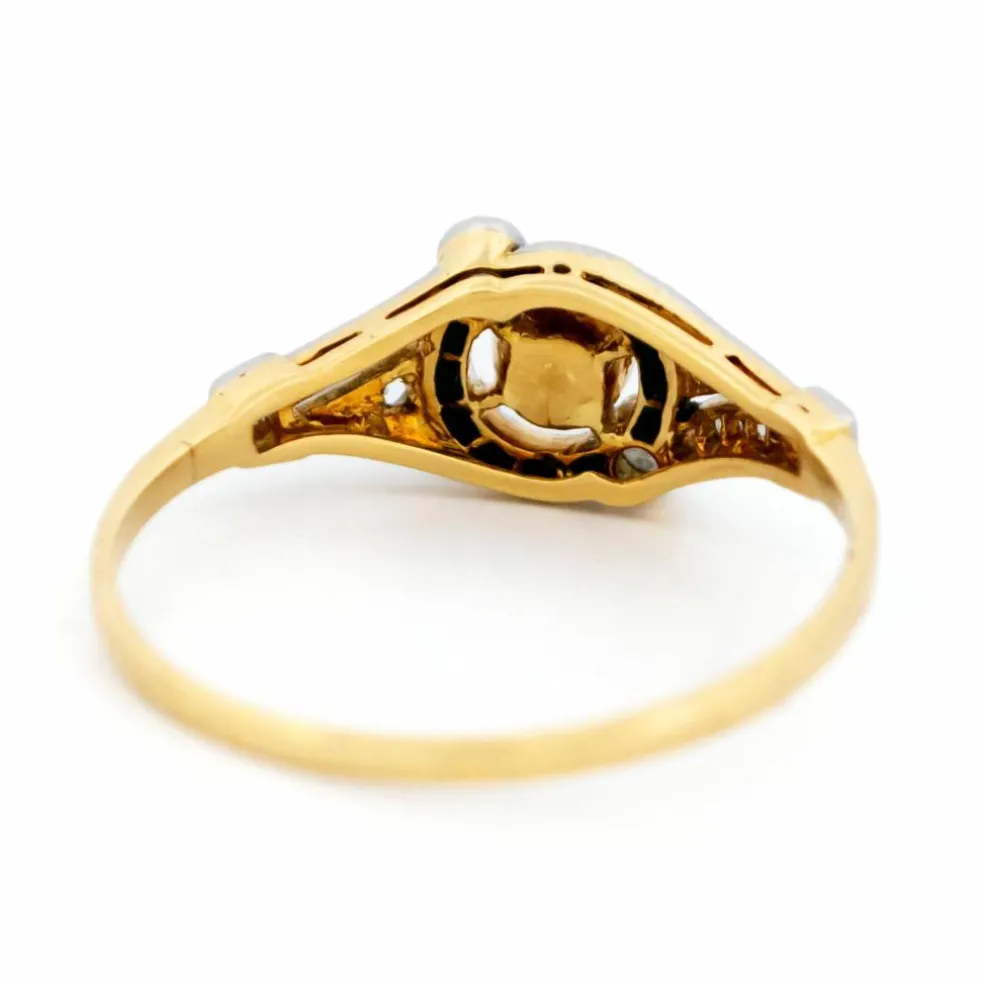 Bague Trilogie Diamant Émail Perle Or Jaune Platine