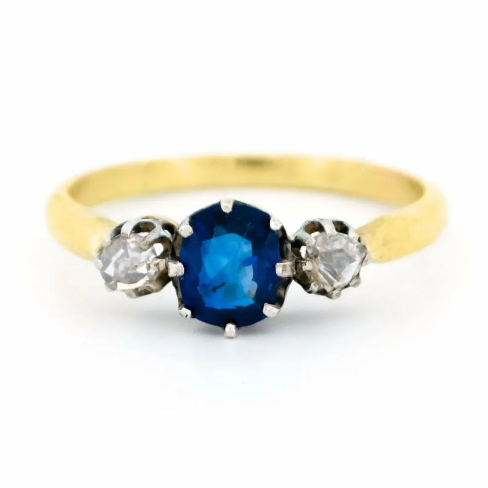 Bague Trilogie en argent 14 carats avec saphir et diamant 15042-8487