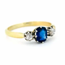 Bague Trilogie en argent 14 carats avec saphir et diamant 15042-8487