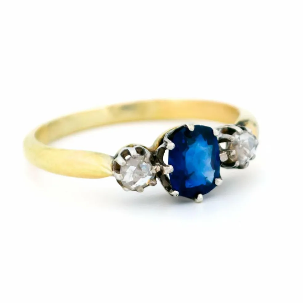 Bague Trilogie en argent 14 carats avec saphir et diamant 15042-8487