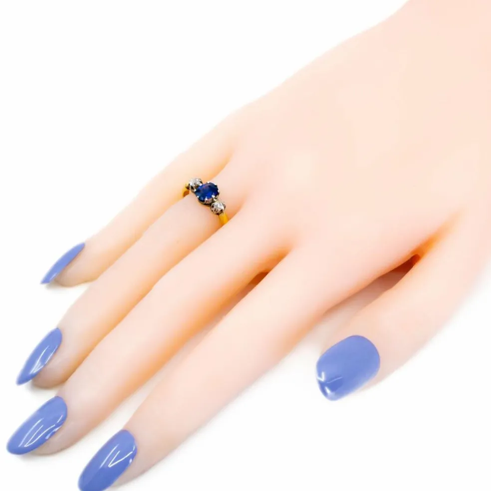 Bague Trilogie en argent 14 carats avec saphir et diamant 15042-8487