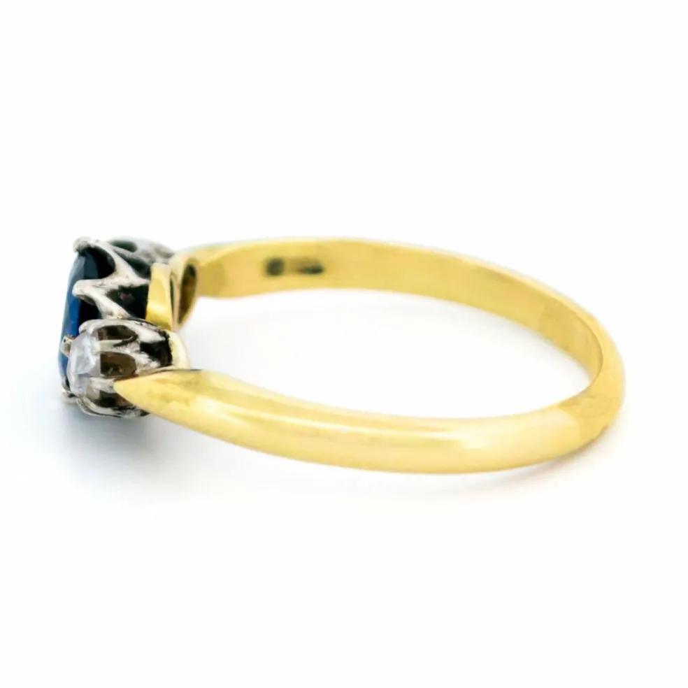 Bague Trilogie en argent 14 carats avec saphir et diamant 15042-8487