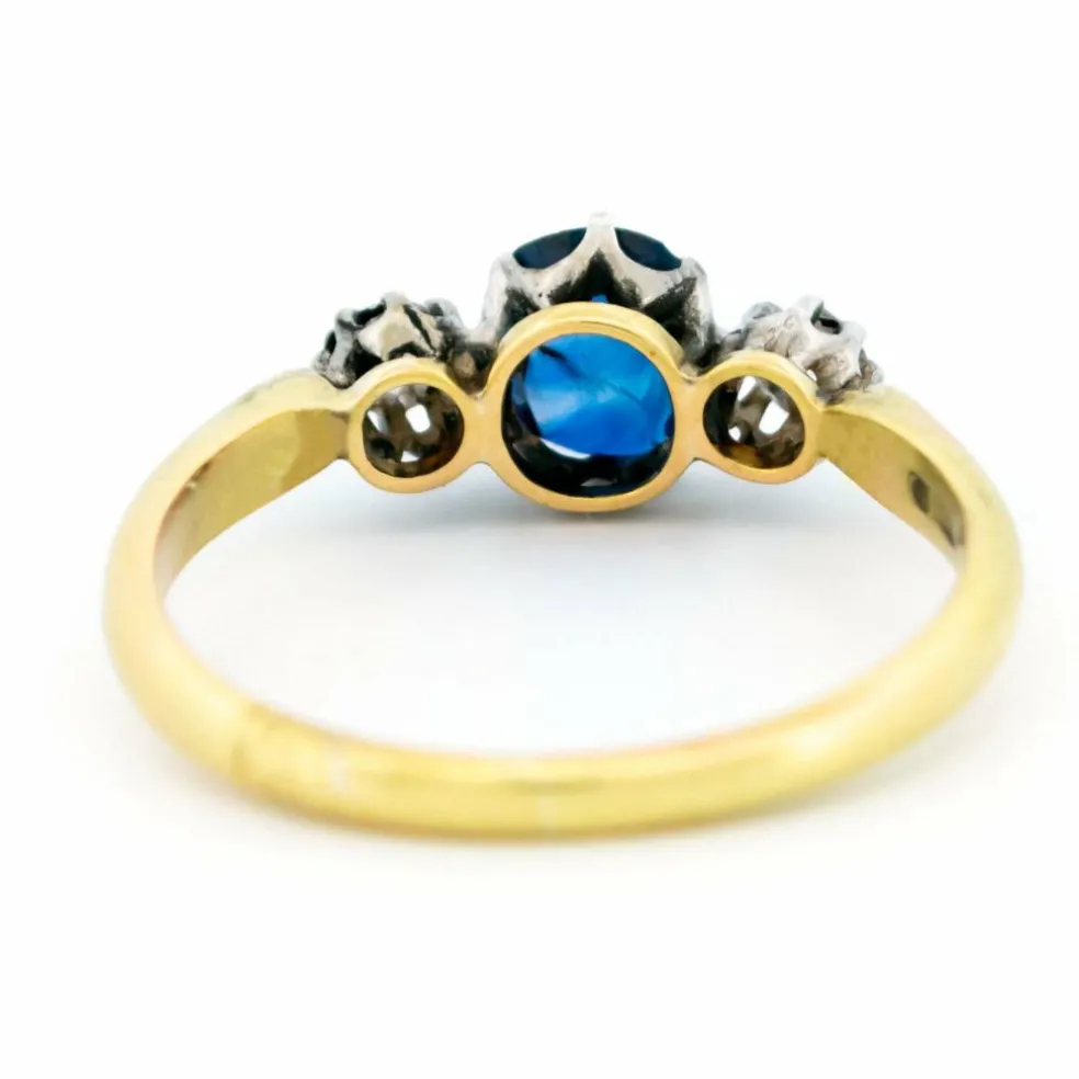 Bague Trilogie en argent 14 carats avec saphir et diamant 15042-8487