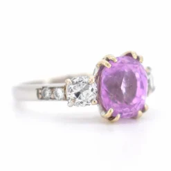 Bague Trilogie en Or 18 Carats, Saphir Ceylan Rose 5 Carats et Diamants