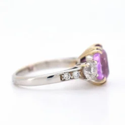 Bague Trilogie en Or 18 Carats, Saphir Ceylan Rose 5 Carats et Diamants