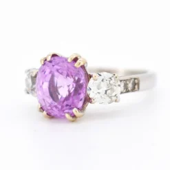 Bague Trilogie en Or 18 Carats, Saphir Ceylan Rose 5 Carats et Diamants