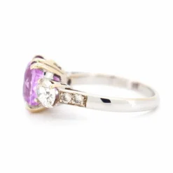 Bague Trilogie en Or 18 Carats, Saphir Ceylan Rose 5 Carats et Diamants