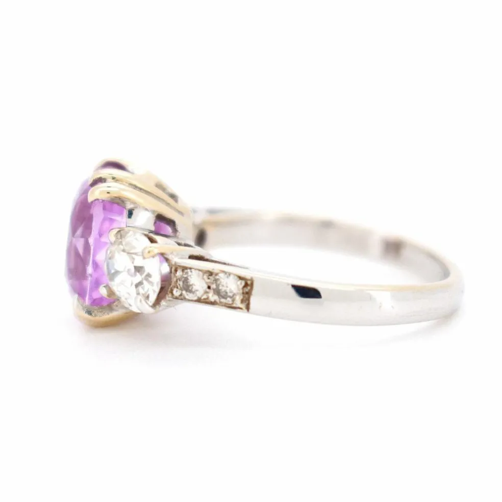 Bague Trilogie en Or 18 Carats, Saphir Ceylan Rose 5 Carats et Diamants