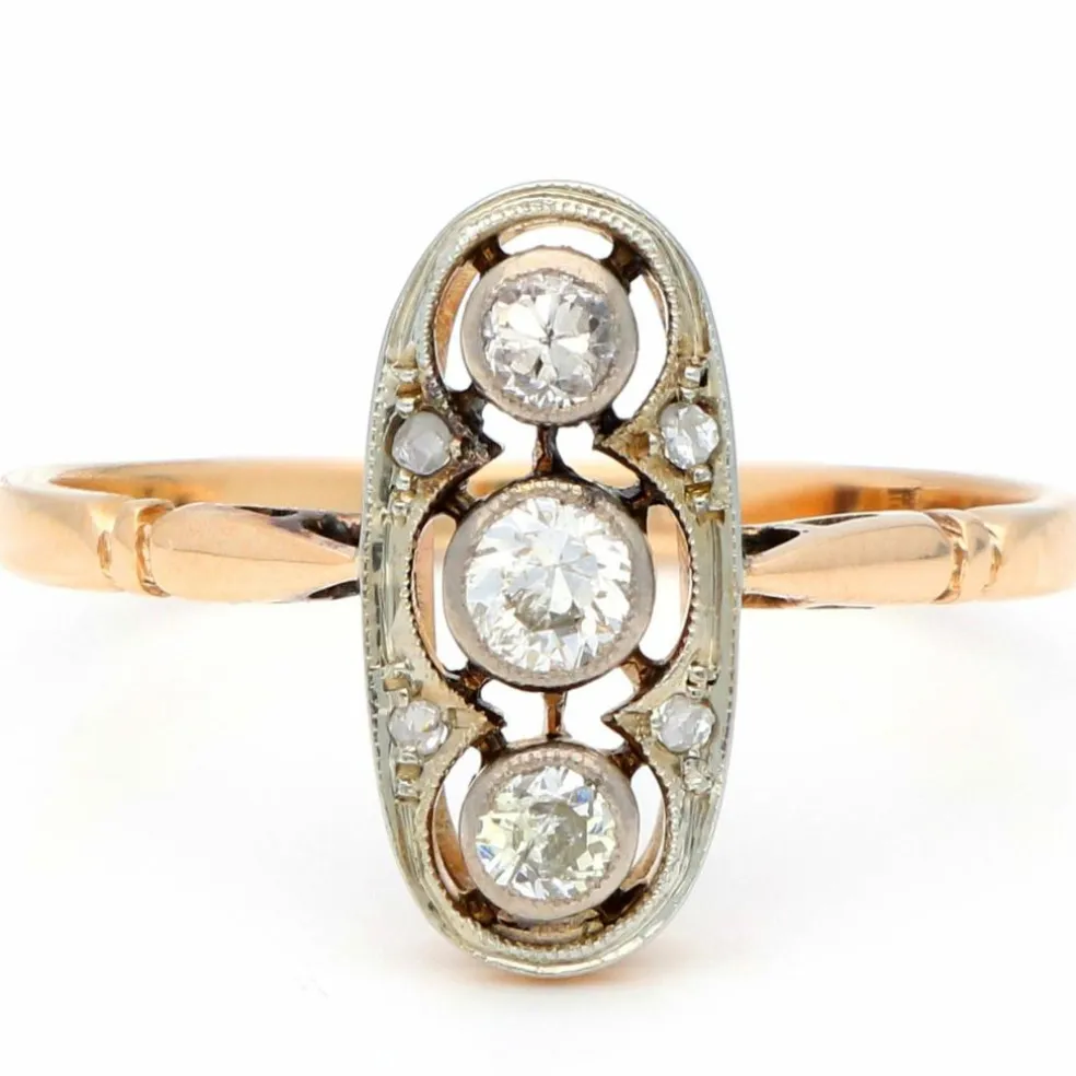 Bague Trilogie en or jaune 14 carats et diamants