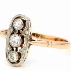 Bague Trilogie en or jaune 14 carats et diamants
