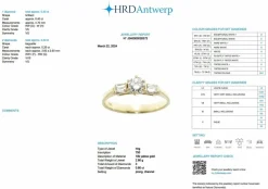 Bague trilogie en or jaune certifiée HRD avec diamants naturels de 0,80 carat