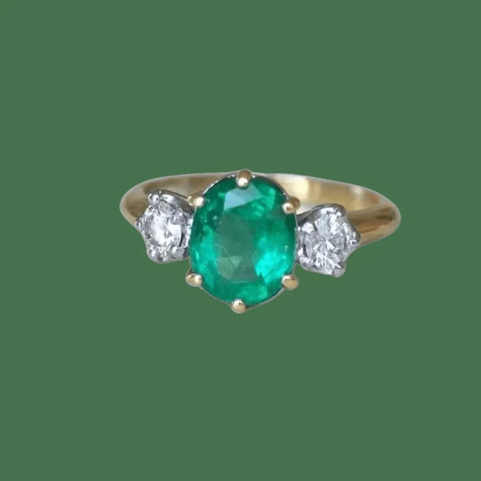 Bague Trilogie émeraude, diamants