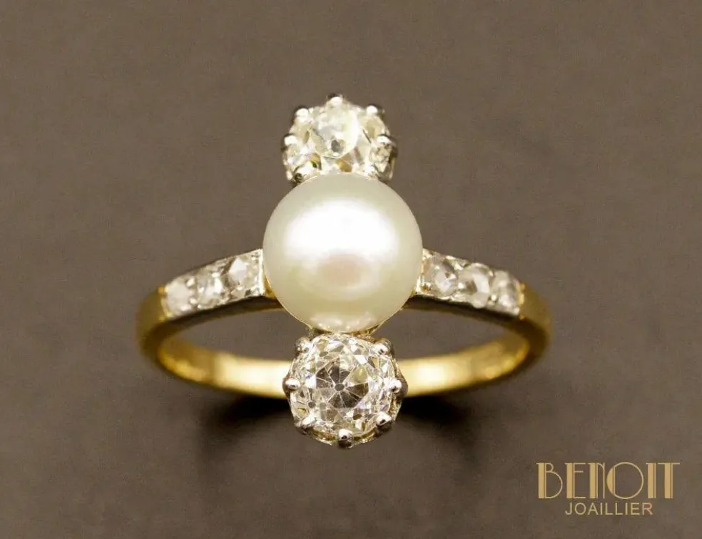 Bague Trilogie perle fine diamants