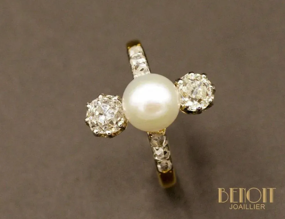 Bague Trilogie perle fine diamants