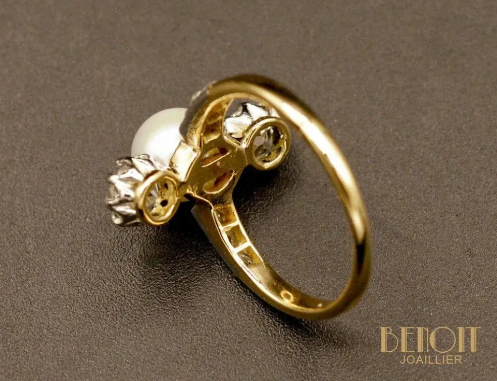 Bague Trilogie perle fine diamants