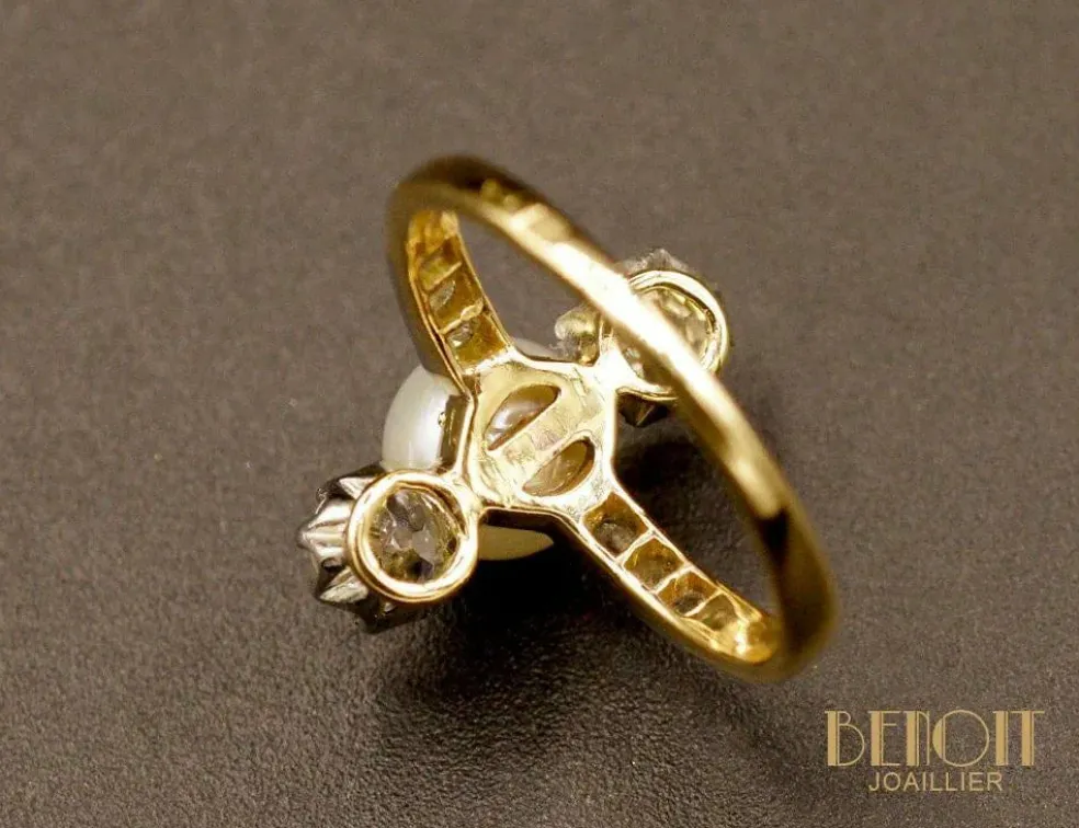 Bague Trilogie perle fine diamants