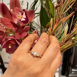 Bague trilogie perles diamants