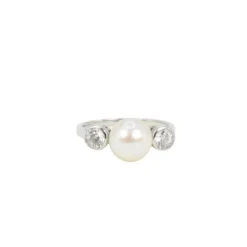 Bague Trilogie Platine, Perle et Diamants