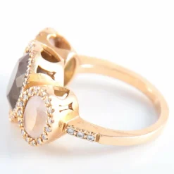 Bague trilogie quartz fumé et pavage diamants