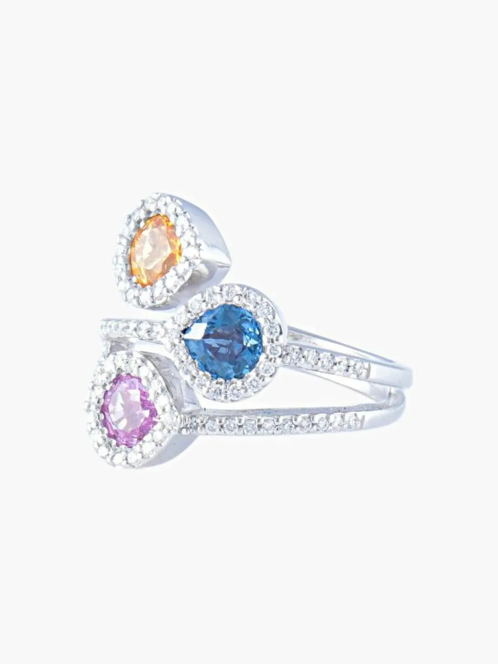 Bague Trilogie Saphirs de couleur Diamants