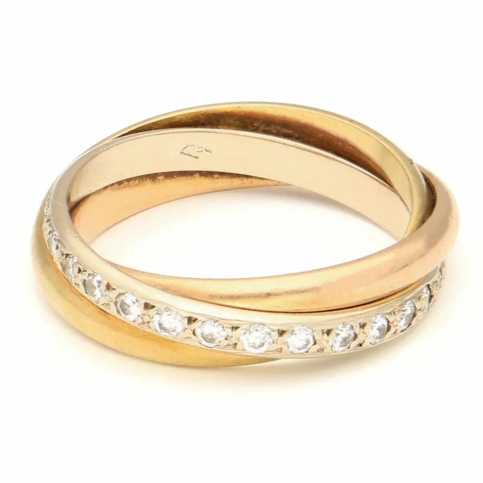 Bague Trinity en or jaune, blanc et rose 18 carats avec diamants