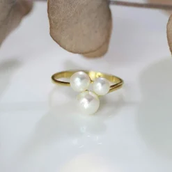 Bague trio perles de culture or jaune
