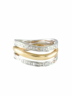 Bague Triple anneau Diamants deux Ors
