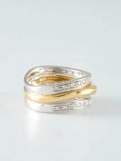 Bague Triple anneau Diamants deux Ors